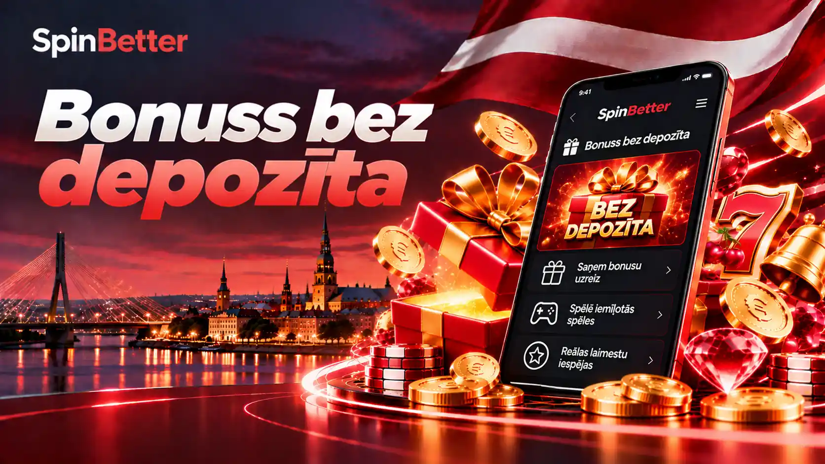 SpinBetter casino no deposit bonus: bonusi bez iemaksas telefona izvēlnē